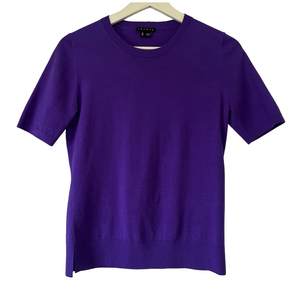 Theory Purple Short-Sleeve Crewneck Sweater